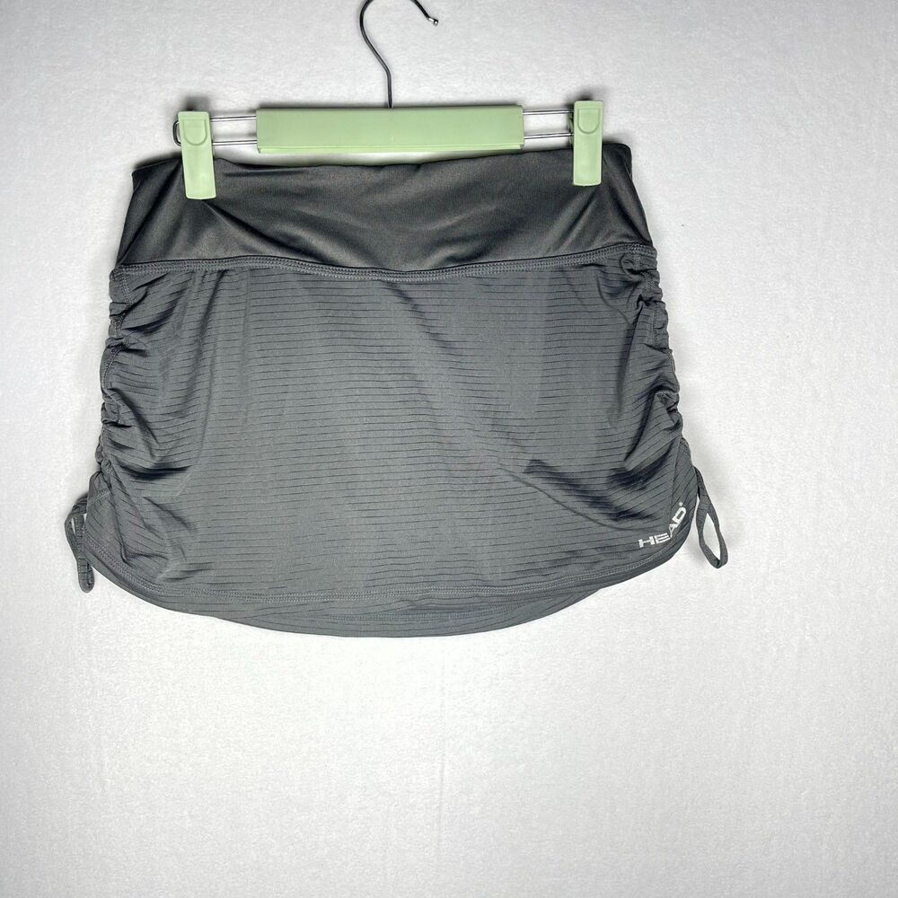 HEAD Womens Athletic Skort Black Striped Ruched Drawstring Size Small
